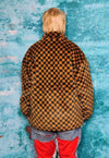 Check fleece jacket checkboard fluffy retro bomber in brown