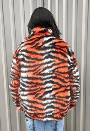 Tiger fleece jacket fauxfur zebra coat tie-dye bomber orange