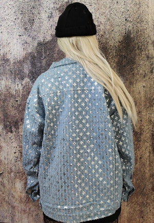 Embellished denim jacket embroidered denim bomber in blue