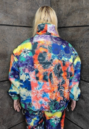 Tie-dye fleece jacket handmade reversible bandanna coat