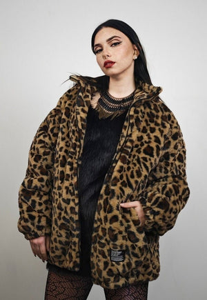 Animal print fleece jacket brown leopard coat zip up cheetah