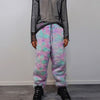 Marshmallow faux fur joggers pastel raver pants fluffy rainbow trousers ski fleece tie-dye overalls festival bottoms burning man pants pink