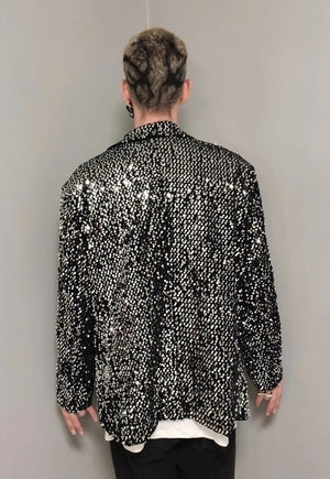 Oversized sparkly blazer sequined luminous shiny jacket grey