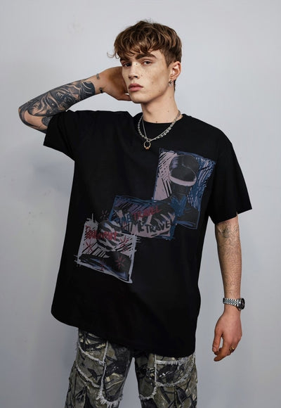 Bondage t-shirt S&M graffiti tee grunge paint top in black