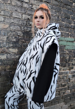 Gothic fleece bomber 2 in1 detachable handmade zebra jacket