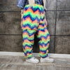 Festival fleece joggers luminous detachable Gay pants handmade fluorescent faux fur raver shorts premium Pride overalls in electric rainbow