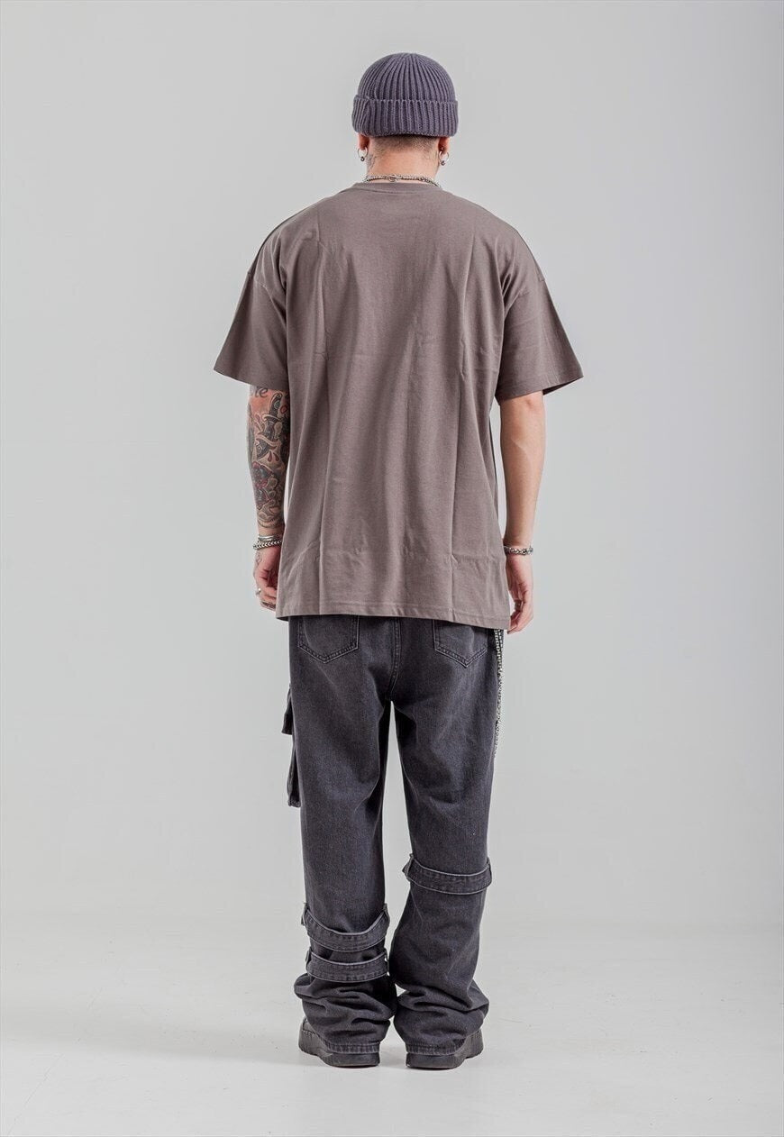 Raver print t-shirt monster doll tee cyber acid top in grey