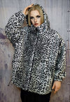 Leopard fleece hooded jacket handmade tie-dye fluffy bomber