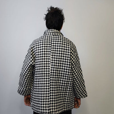 Houndstooth jacket Chequerboard outdoor blazer SKA aviator chess pattern coat dogtooth double breasted pea coat in black and white