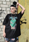 Futuristic raver tee Alien skinhead print t-shirt in black