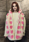 Pink heart fleece jacket handmade detachable puffer in cream