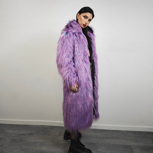 Shaggy purple haze coat hooded lilac jacket Eras tour inspired overcoat long hair fluffy trench neon Lavender bomber raver fleece in violet