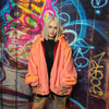 Luxury faux fur jacket handmade detachable fluffy bomber fluorescent luminous puffer premium grunge coat in bright neon pink orange