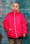 Devil horn bomber jacket handmade reversible puffer in pink