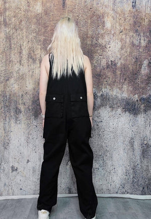 Cargo pocket dungarees work wear denim overalls in black