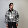 Check print bomber jacket Chequerboard varsity SKA aviator chess pattern coat in black and white