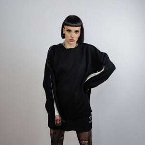 Contrast sweatshirt extreme zipper top utility jumper long sleeve tee gorpcore pullover punk t-shirt in black white