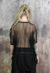 Oversize mesh top vertical stripe luxury see-through t-shirt