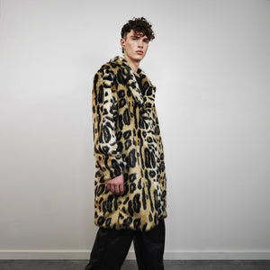 Brown leopard coat faux fur animal print trench spot pattern overcoat going out bomber detachable rock festival jacket cheetah peacoat