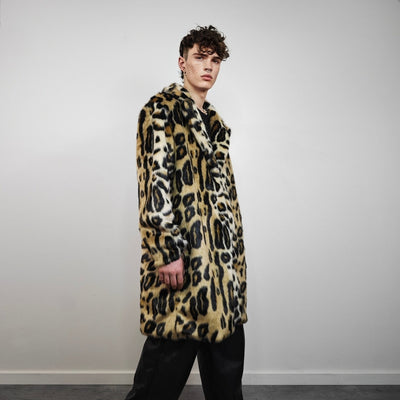 Brown leopard coat faux fur animal print trench spot pattern overcoat going out bomber detachable rock festival jacket cheetah peacoat