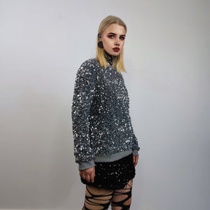 Silver sequin sweatshirt glitter top sparkle jumper party