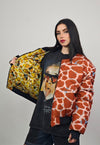 Giraffe print varsity jacket brown reversible 4in1 bomber