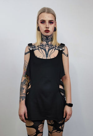 Cut-out sleeveless top raver multi hole tee cyberpunk vest