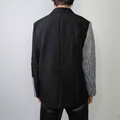 Check print blazer houndstooth jacket reworked catwalk coat high fashion plaid bomber contrast stitching gingham blazer in black and white