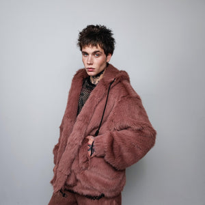 Faux fur luxury jacket handmade premium fleece bomber detachable fluffy hooded coat 2 in 1 fluffy jacket in brown