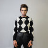 Big check sweater knitted chess jumper chequerboard top SKA knitwear rocker sweatshirt in black and white