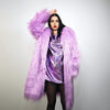 Sleeveless faux fur coat purple collarless jacket Lilac Eras gilet festival fluffy vest violet overcoat lavender haze bomber shaggy tank top