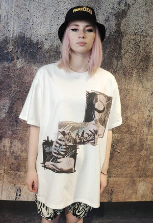 Bondage print tee BDSM Anime t-shirt vintage wash top white