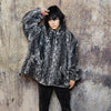 Luxury snake jacket faux fur python print bomber handmade detachable fluffy fleece puffer premium grunge hooded coat in grey black