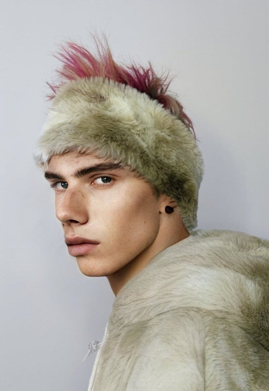 Fleece headband luxury fluffy head cover in tie-dye cream