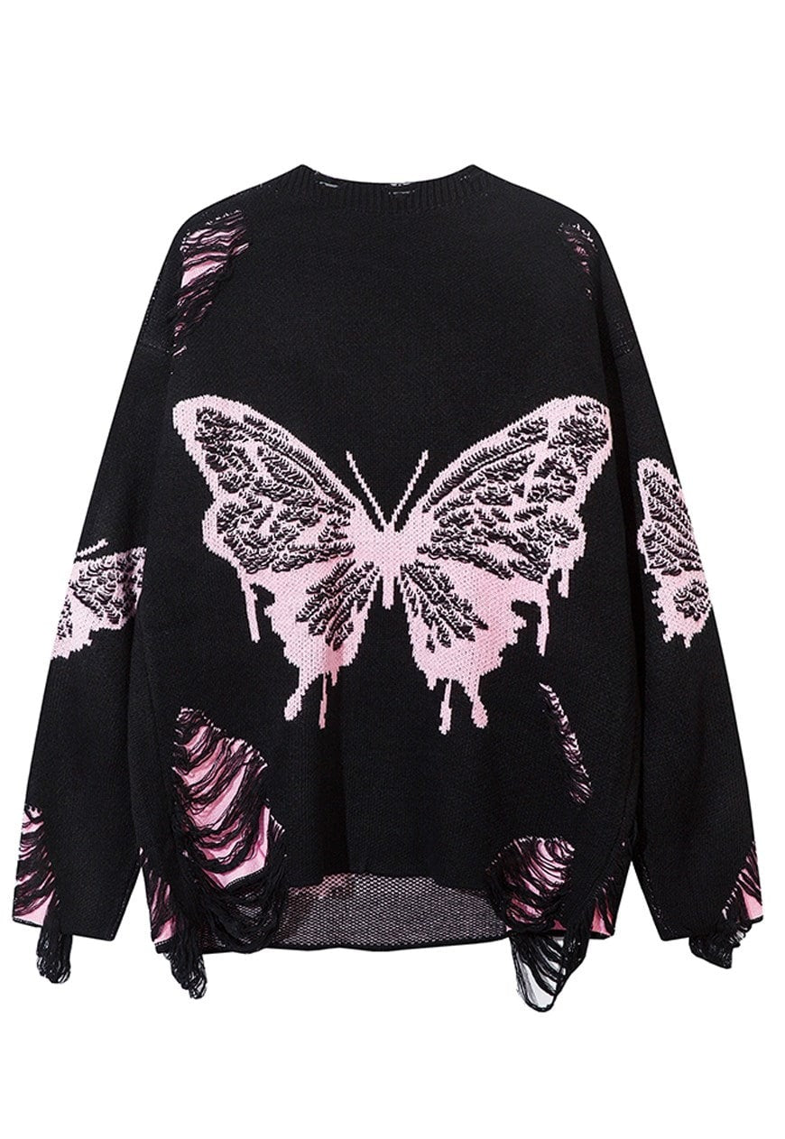Butterfly sweater grey black ripped gothic jumper grunge top