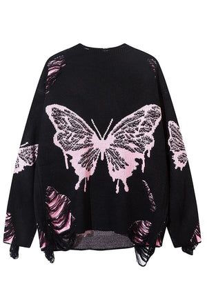 Butterfly sweater black pink ripped gothic jumper grunge top