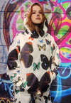 Butterfly hoodie handmade cartoon emoji pullover white