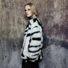 Zebra faux fur coat fluffy striped trench jacket short shaggy animal print bomber festival varsity party fleece peacoat catwalk duffle white