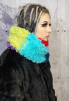 Handmade fluffy shawl scarf in rainbow colour circle snood