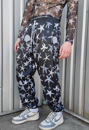 Sea life joggers Ocean print pants baggy overalls in black