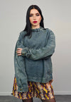 Denim sweatshirt acid blue round neck retro jean pullover