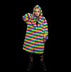 Rainbow coat hooded Gay pride trench striped rave bomber detachable fleece fluorescent festival bomber removable sleeves burning man jacket