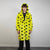 Star print fur coat yellow long heavy trench fluorescent psychedelic overcoat rave bomber festival geometric jacket custom going out peacoat