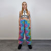 Rainbow faux fur joggers unicorn raver pants fluffy psychedelic trousers ski fleece tie-dye overalls festival bottoms burning man pants blue