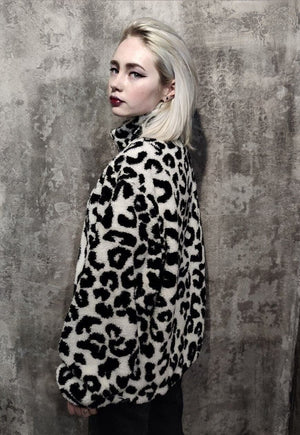 Reversible leopard bomber 70s animal varsity jacket white