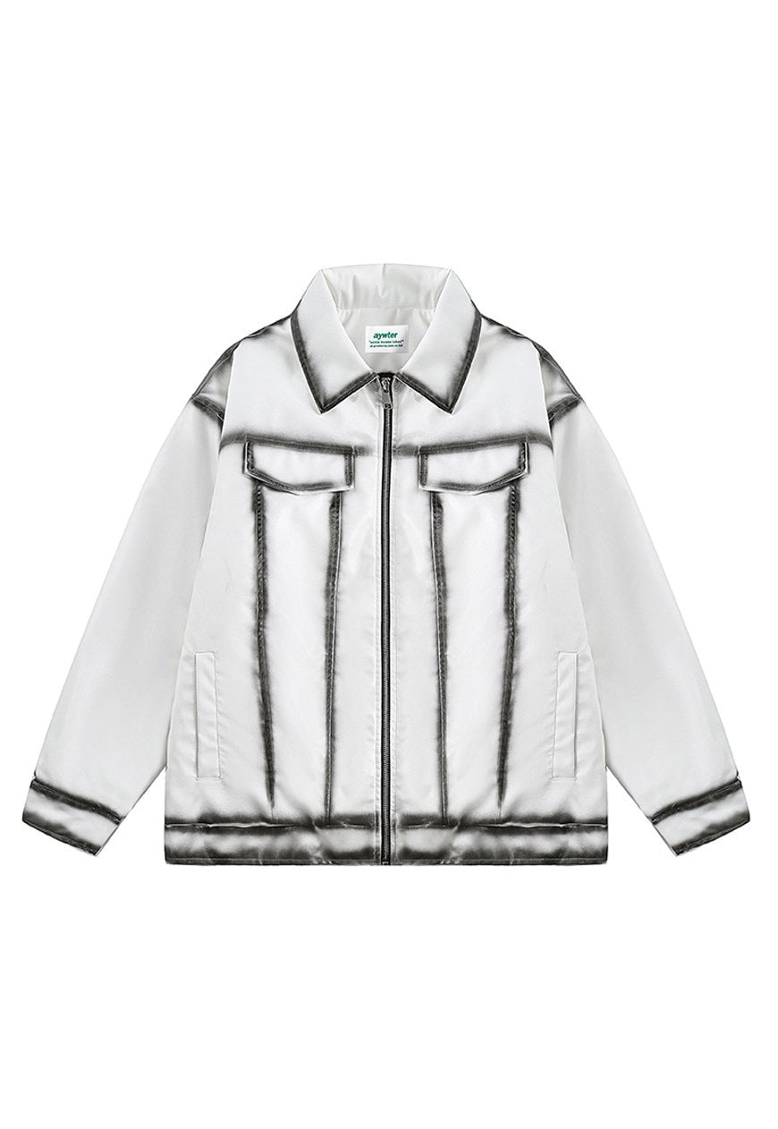 Faux leather winter jacket white padded PU grunge bomber