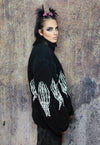 Bones fleece jacket faux fur grunge skeleton bomber in black