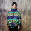 Snake bomber handmade detachable graffiti puffer devil horn jacket tie-dye print python coat reversible jacket in green blue