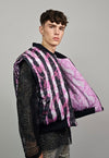 Pink snake varsity jacket Python print reversible bomber