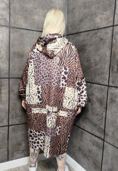 Leopard chain jacket handmade animal print windbreaker brown